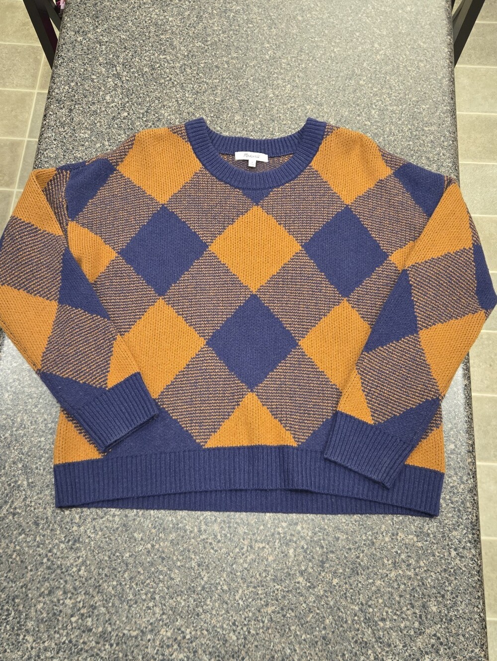 Madewell Mullen Wool Argyle Plaid Sweater Medium